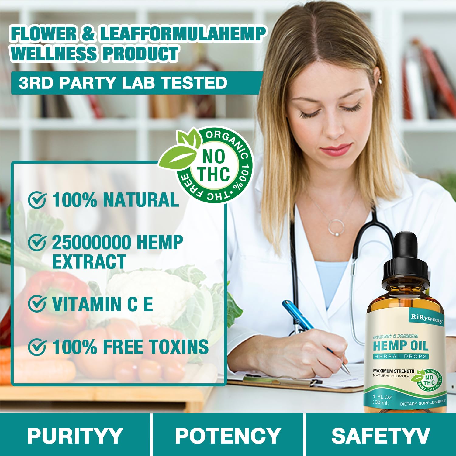 RiRywony Health 3 Pack Oil Drops label close-up showing ingredients and CO2 extraction
