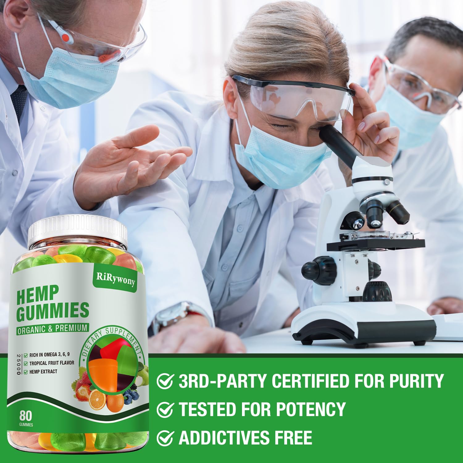 RiRywony Health hemp gummies three-pack display signaling 240-count value