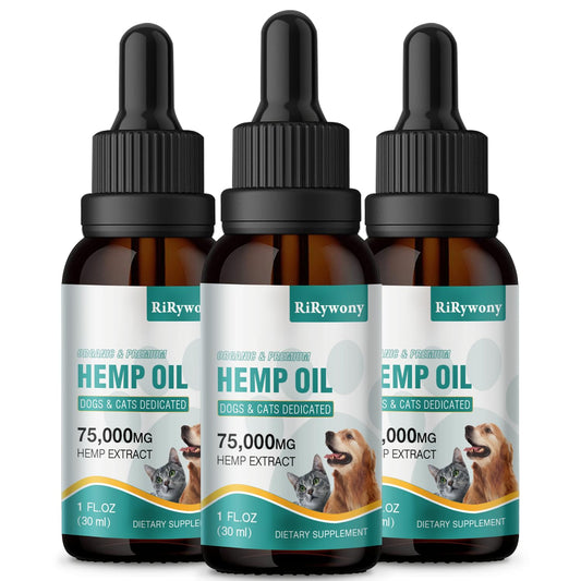RiRywony Health hemp oil bottle pour cap showing easy dosing for pets