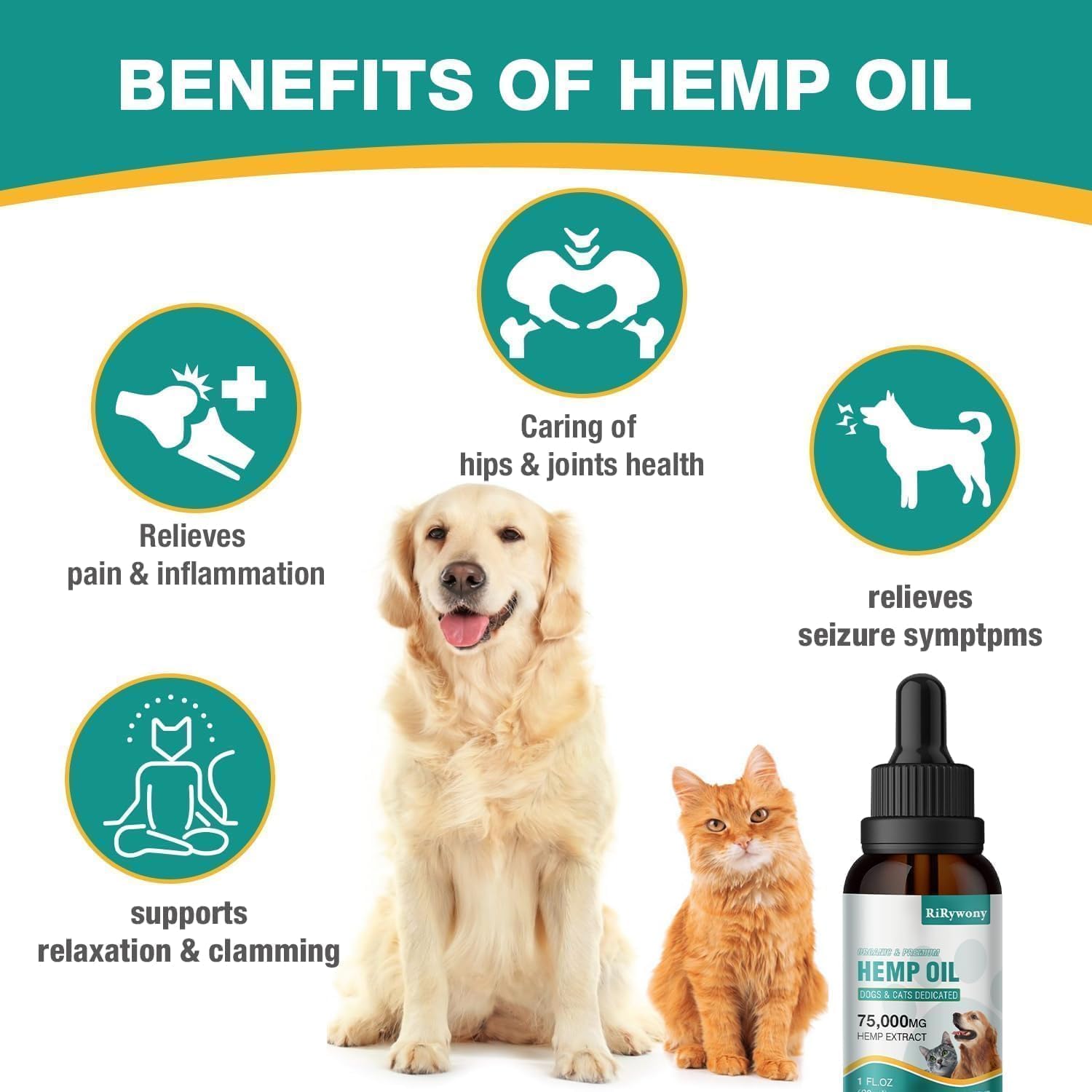 RiRywony Health hemp oil drops for dogs and cats support calmness and coat health