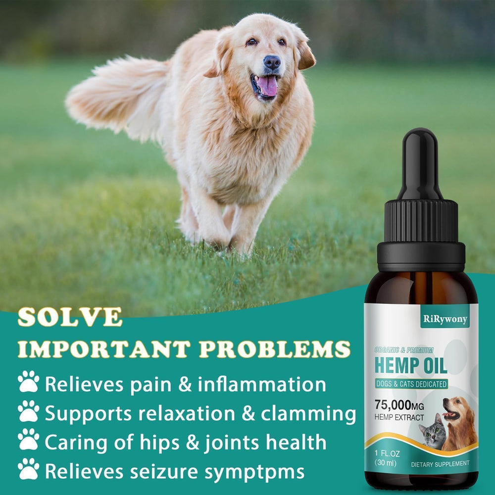 RiRywony Health hemp oil label shows ingredients and dosage for pet wellness