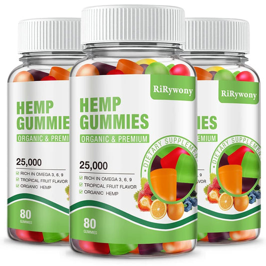 RiRywony Health Hemp Gummies bottle front promotes calm and daily focus.