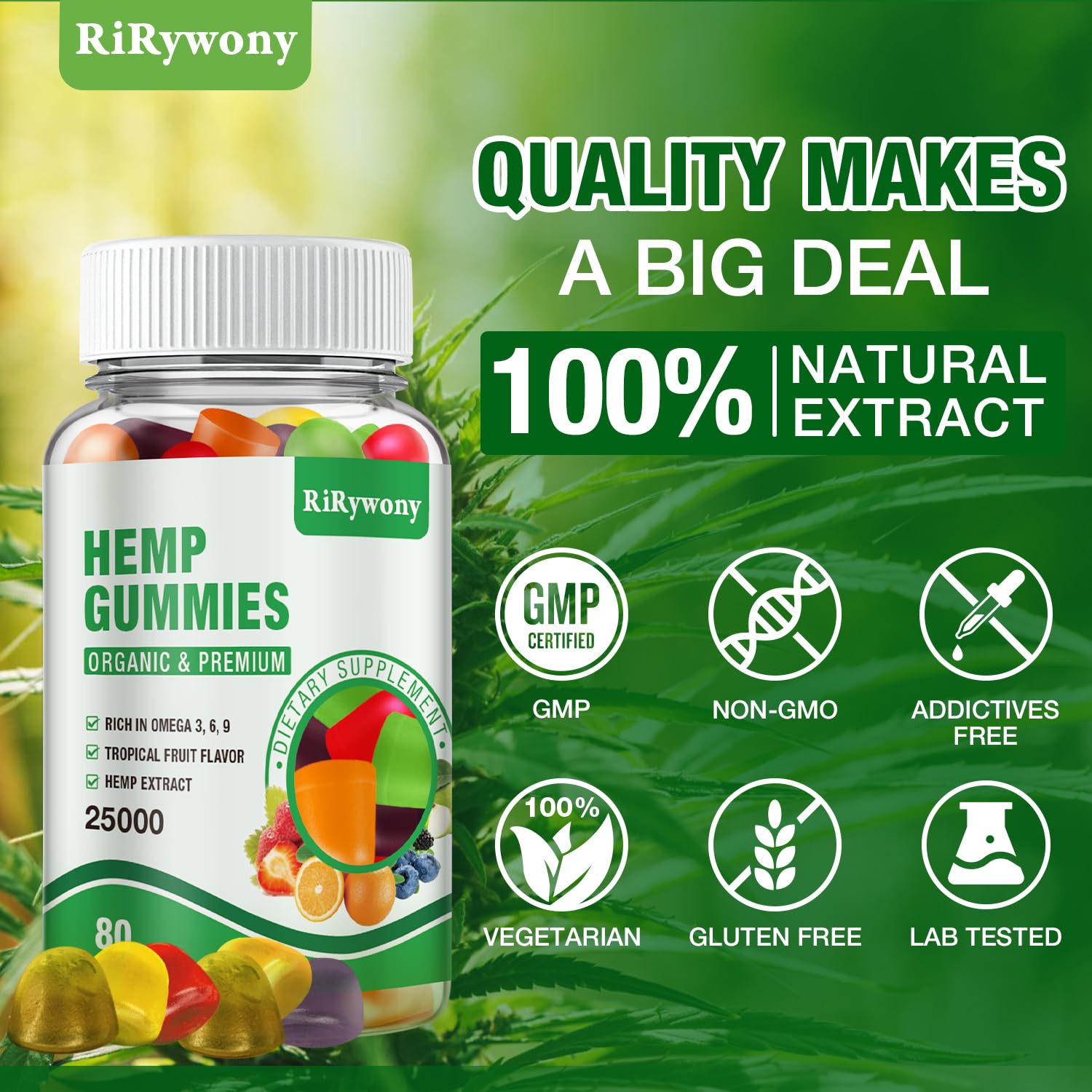 RiRywony Health Hemp Gummies vegan bear shape highlights gelatin-free formulation.