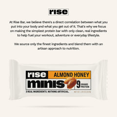 Rise Minis Almond Honey bar with coffee demonstrates convenient morning energy.
