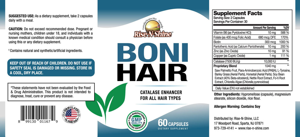 BoniHair Catalase bottle label detail showing ingredients