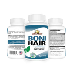 Close-up of BoniHair Catalase capsules showing easy-to-take pills
