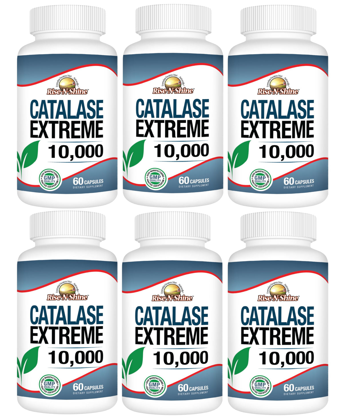 Rise-N-Shine Catalase Extreme bottle shows high-dose catalase for hair vitality
