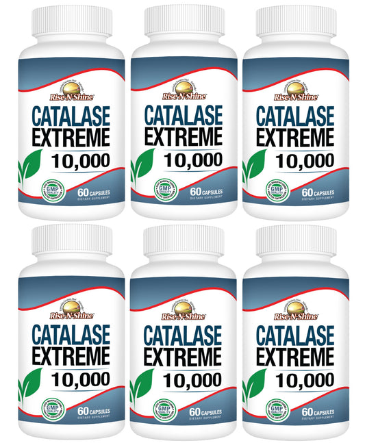 Rise-N-Shine Catalase Extreme bottle shows high-dose catalase for hair vitality