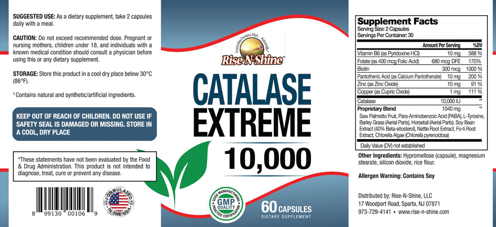 Rise-N-Shine Catalase Extreme capsules in hand for easy intake.