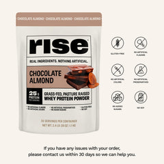 Rise Whey canister label highlights 25g protein and zero sugar