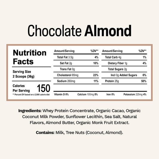 Rise Whey Chocolate Almond scoop showing convenient serving