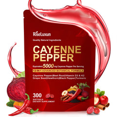 RiseLuxun 12in1 cayenne bottle front shows a comprehensive wellness capsule blend