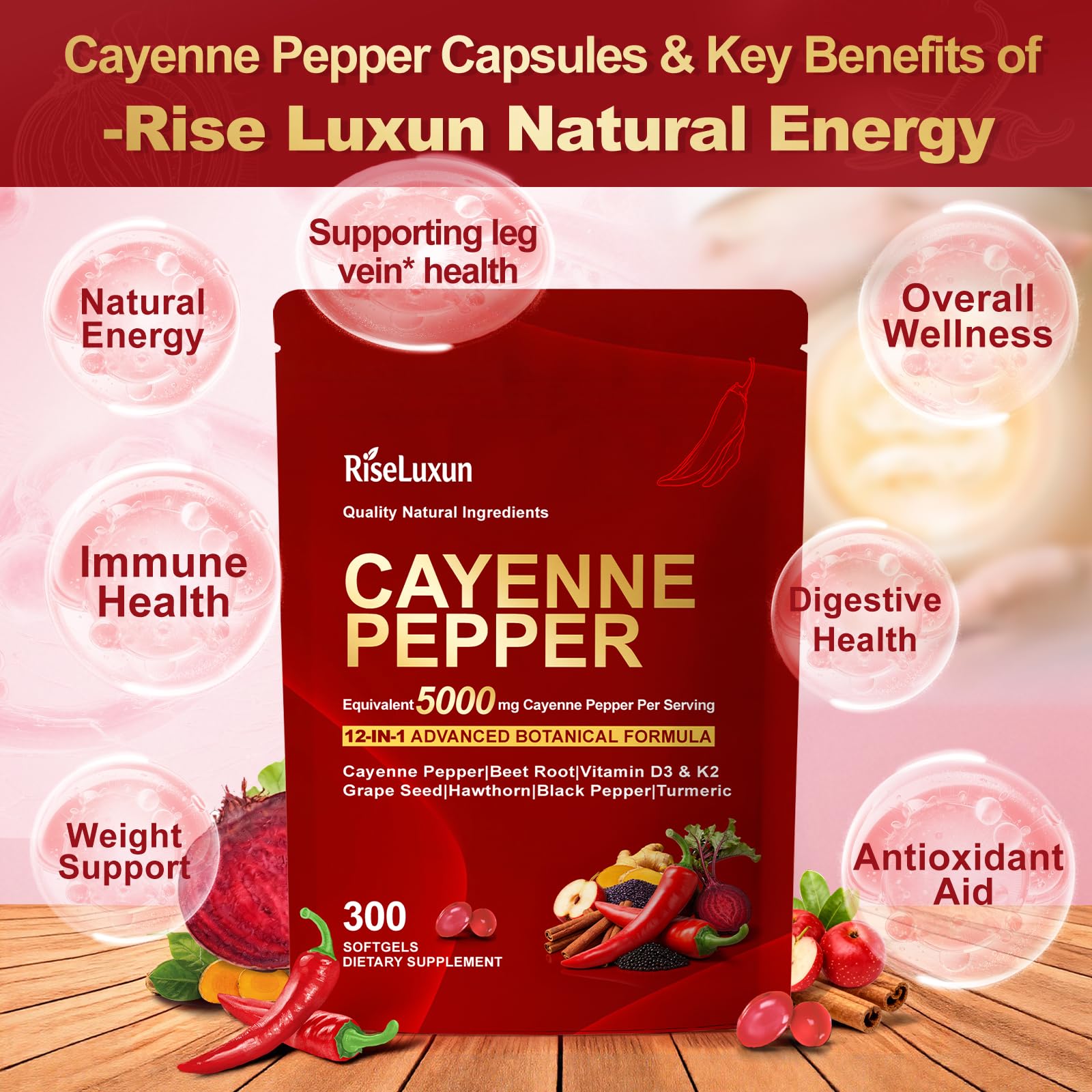 RiseLuxun beetroot turmeric berberine close-up with vibrant ingredients