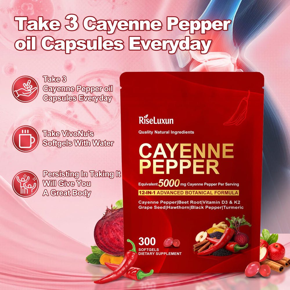 RiseLuxun bottle pour showing a 3-capsule daily serving