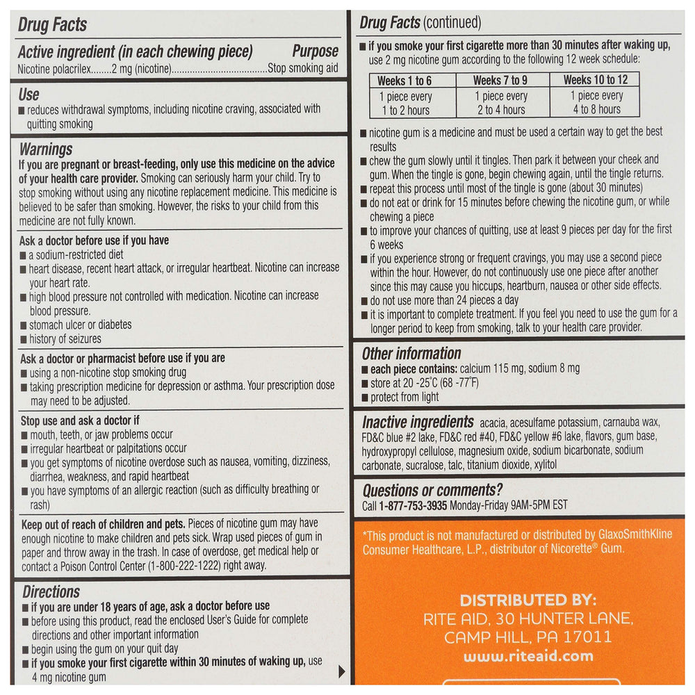 Rite Aid nicotine gum 2mg fruit flavor gum pellets closeup convenient chewable option