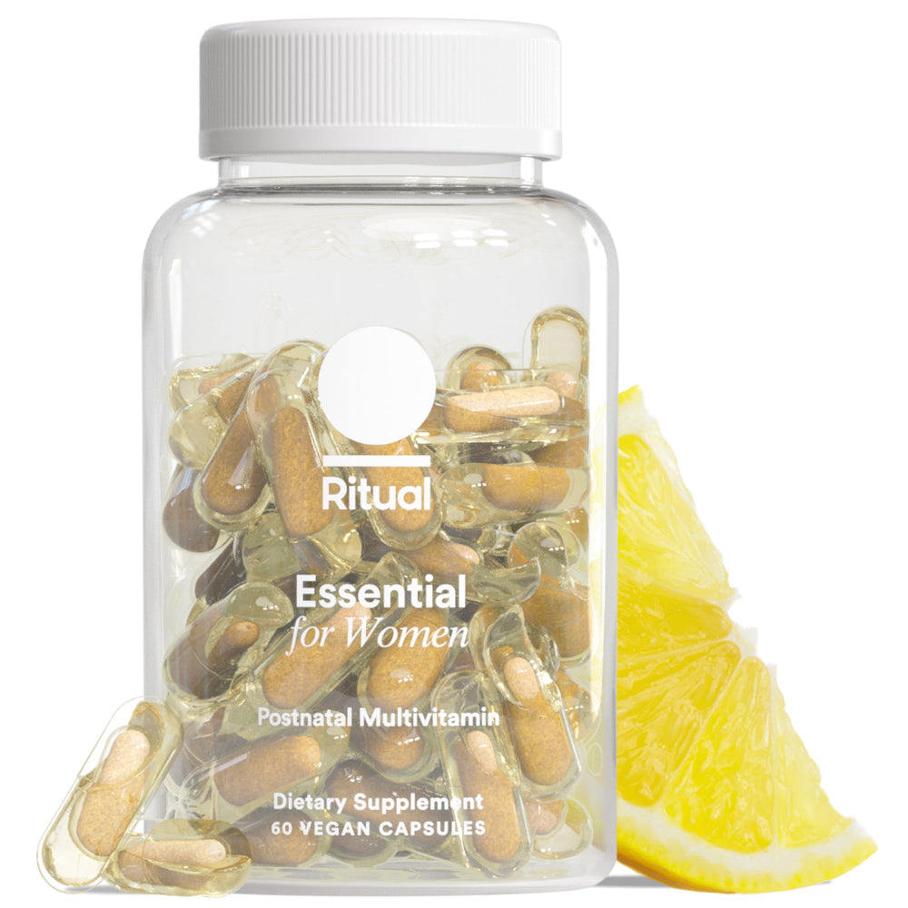Ritual Essential postnatal multivitamin bottle ready for daily lactation nutrition