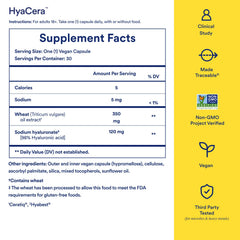 Ritual HyaCera front bottle label highlighting vegan and gluten-free ingredients.