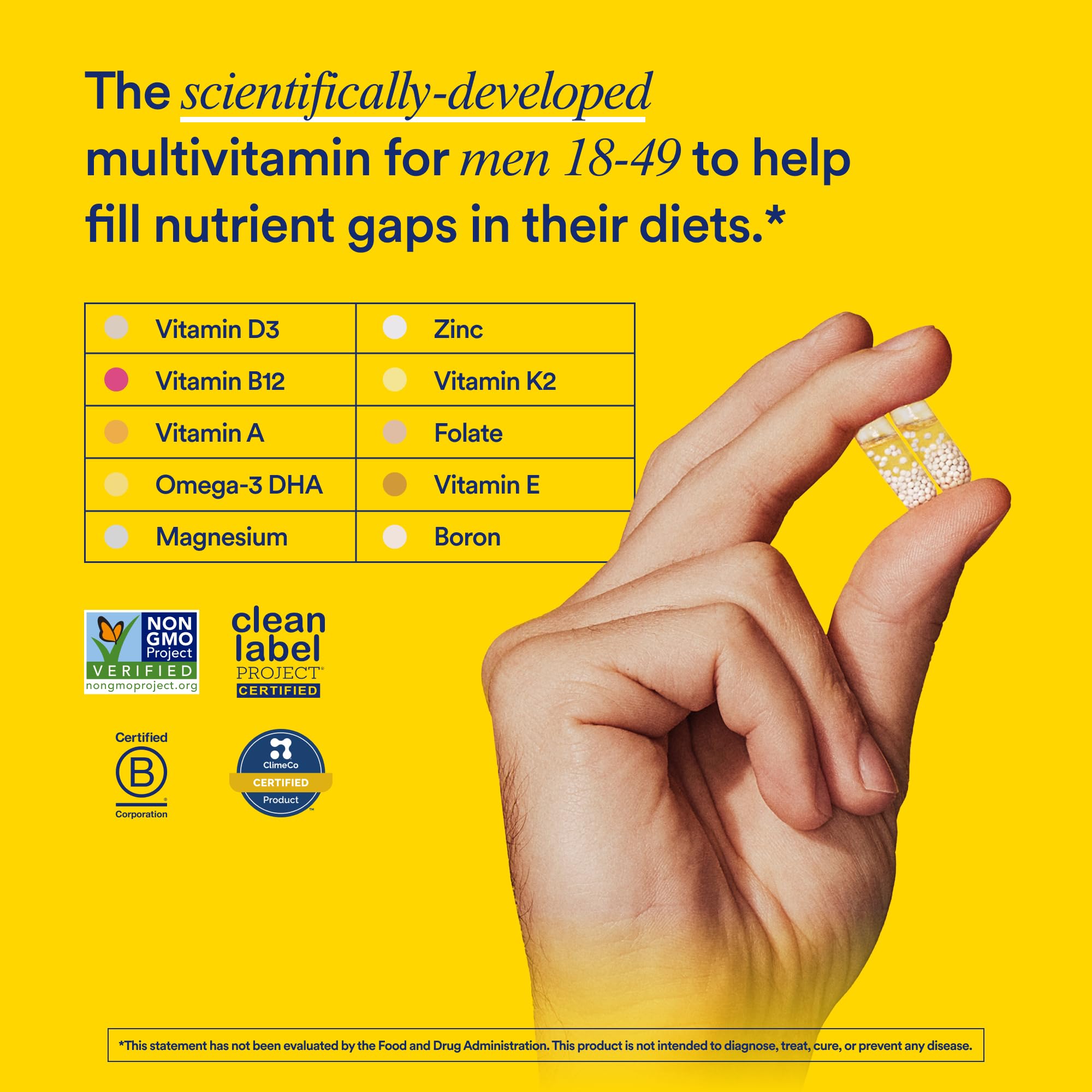 Ritual Multivitamin for Men 18+ daily-dose capsule shown for vegan nutrition
