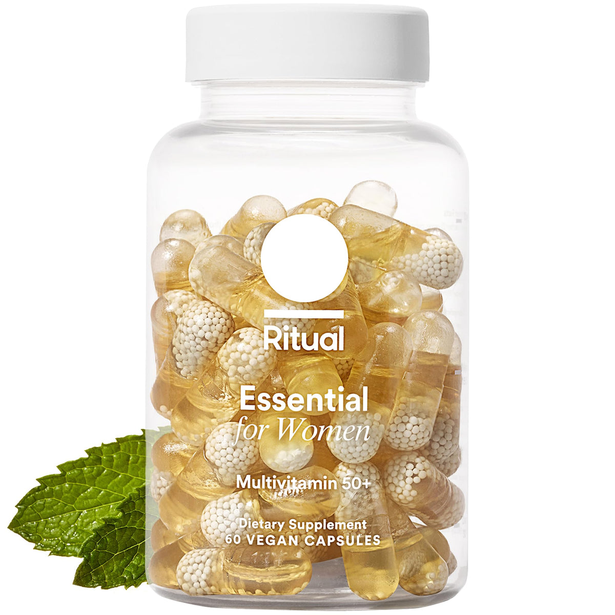 Ritual multivitamin for women 50+ bottle-front with mint scent, supporting daily wellness.