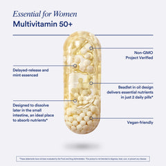 Ritual multivitamin for women 50+ omega-3 DHA from microalgae close-up, heart-friendly.