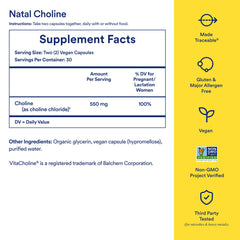 Ritual Natal Choline label packaging reveals vegan and clean-label features