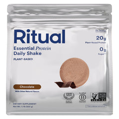 Ritual Pea Protein bottle with chocolate flavor, highlighting vegan protein benefits.