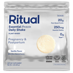 Ritual Prenatal Protein vanilla bottle showing 20g vegan protein per serving for daily support