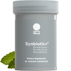 Ritual Synbiotic+ bottle front promoting gut health support.