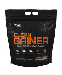 Rival Nutrition Clean Gainer Campfire Smores tub highlights high-calorie, balanced shake.