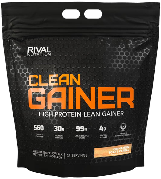 RIVAL NUTRITION Clean Gainer Cinnamon Toast Cereal bag for mass gain.