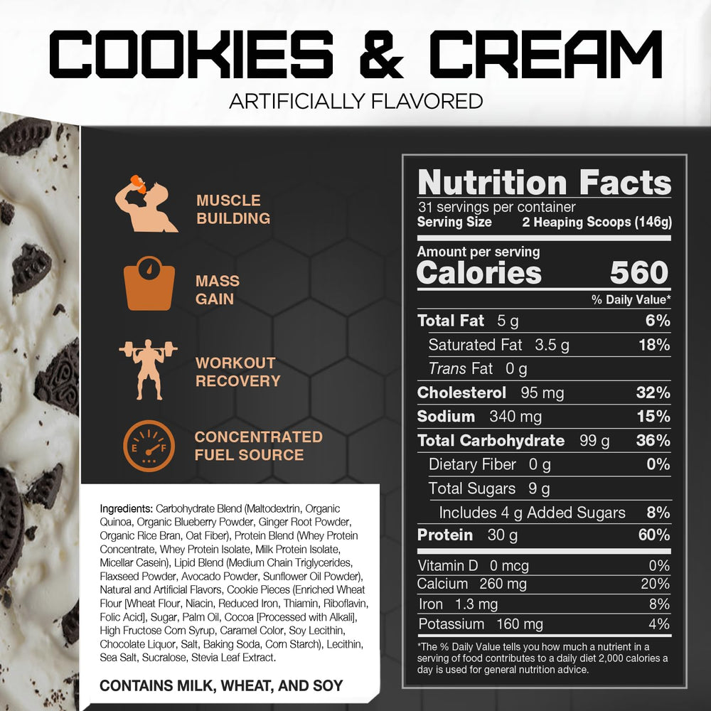 RIVAL NUTRITION Clean Gainer Cookies & Cream shake in glass after workout