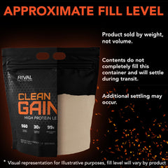 RIVAL NUTRITION Clean Gainer packaging 12 lb bag for steady supply.