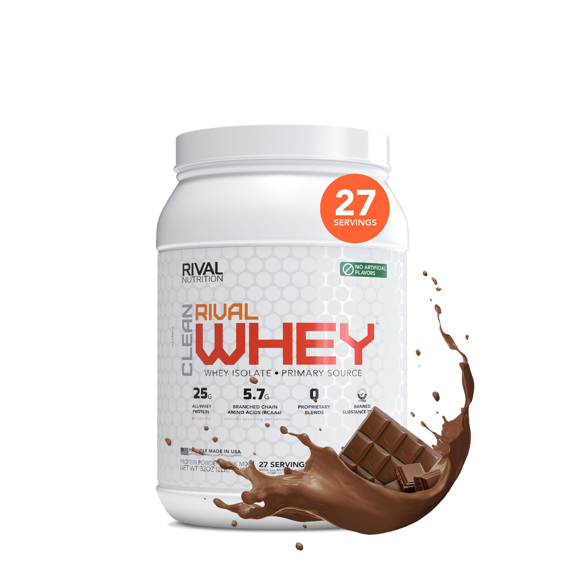 RIVAL NUTRITION Clean Rival Whey chocolate bottle ideal for post-workout recovery with 25g protein