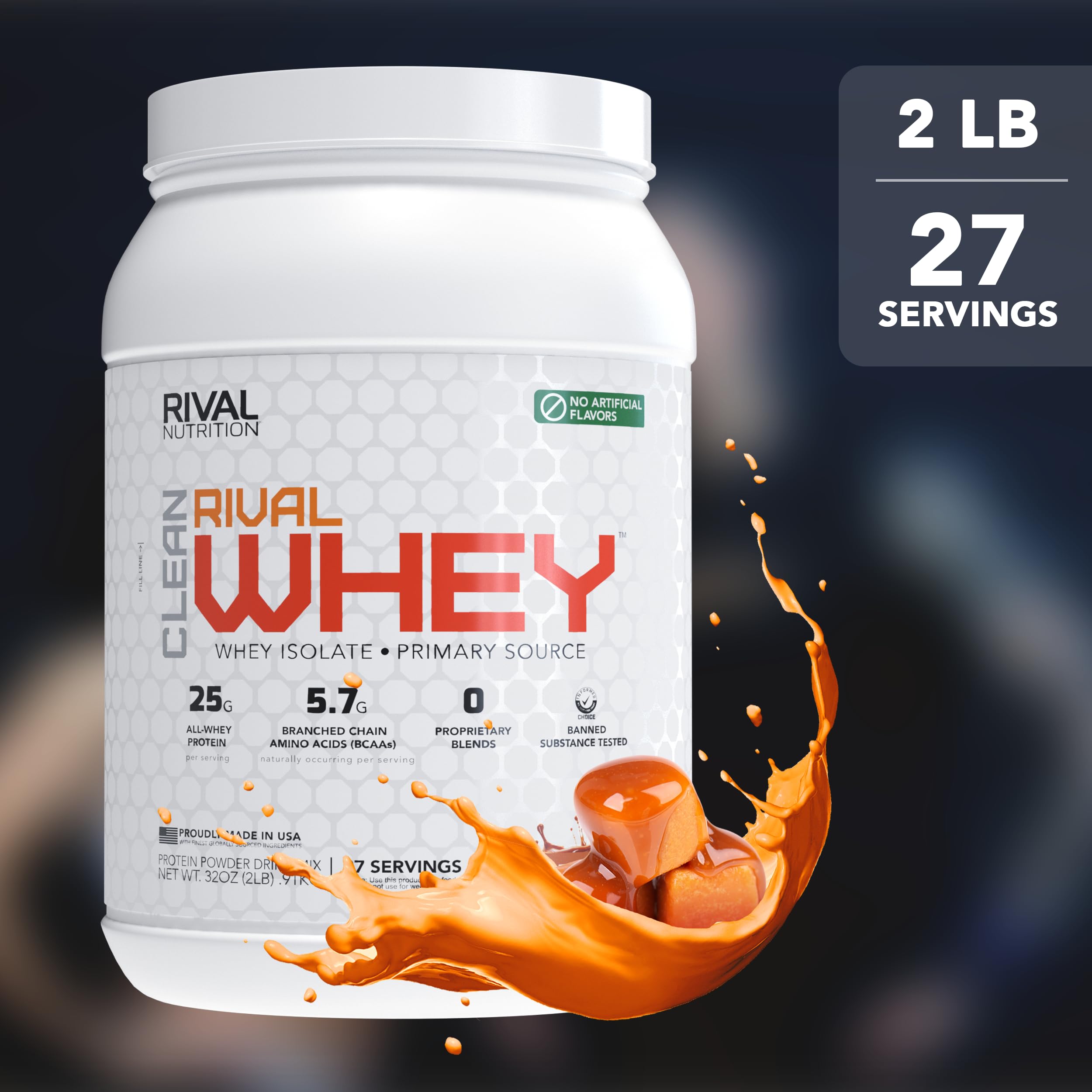 RIVAL NUTRITION Clean Rival Whey scoop beside powder for quick post-workout fuel.