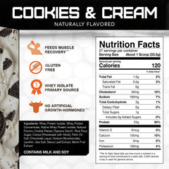 Ingredient list on Rival Whey highlighting natural flavors and no artificial additives.