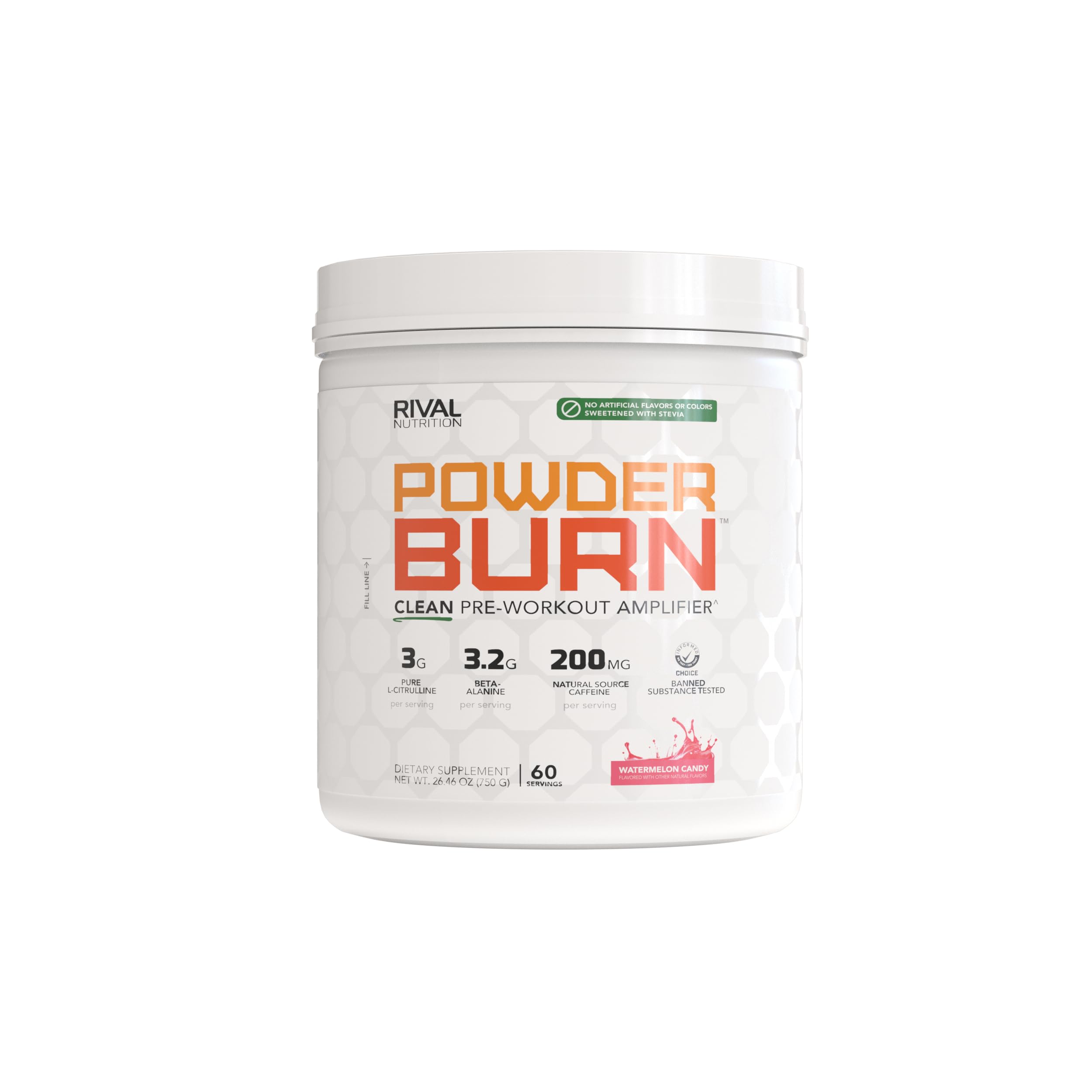 RIVAL NUTRITION Powder Burn logo close-up signaling trusted clean energy.