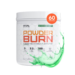 RIVAL NUTRITION Powder Burn Sour Candy scoop for clean energy during workouts.