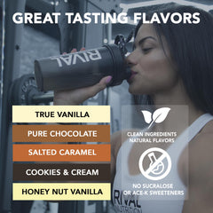 Prepared 25g protein scoop from Rival Whey for a shake