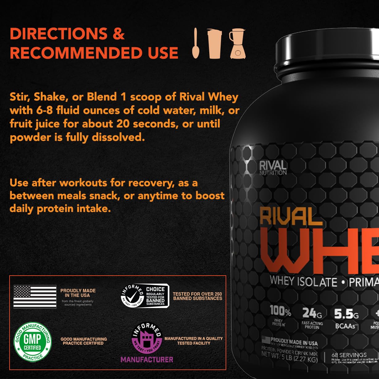 Rival Whey Chocolate Peanut Butter bag packaging signaling value and protein