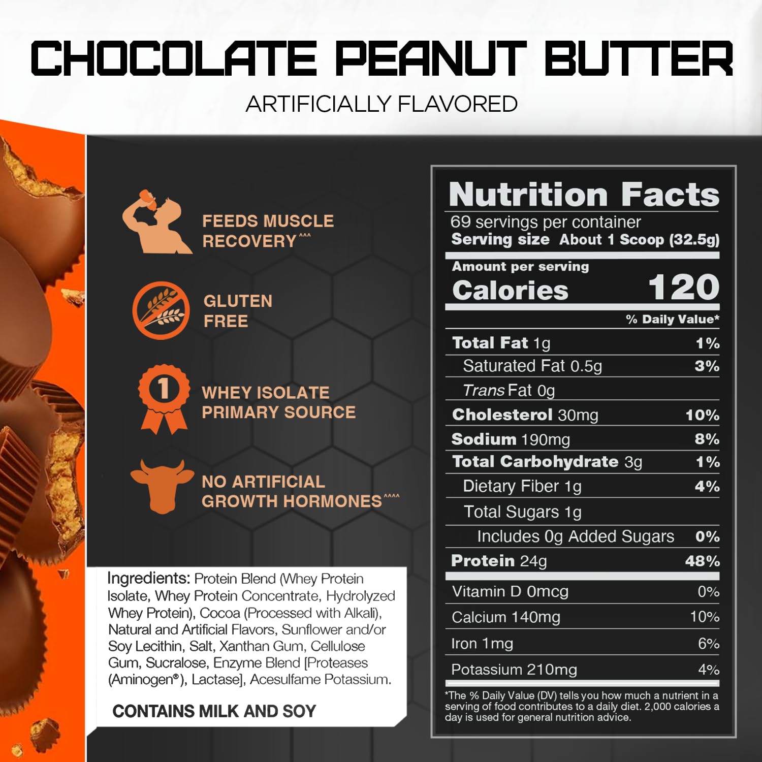Rival Whey Chocolate Peanut Butter label indicating quality ingredients