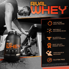 Rival Whey Chocolate Peanut Butter mix in glass highlighting creamy texture