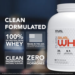 Rival Whey Clean Honey Nut Vanilla label closeup with natural flavors and no artificial ingredients
