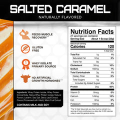 RIVAL NUTRITION Rival Whey Salted Caramel nutrition panel with 25 g per serving