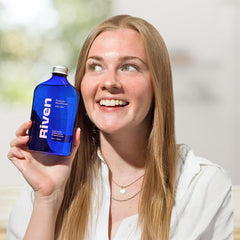 Riven Probiotic Mouthwash label close-up featuring probiotic ingredients