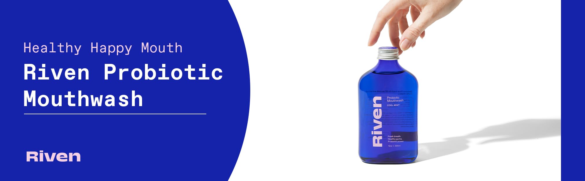 Riven Probiotic Mouthwash vegan and cruelty-free branding on the label.