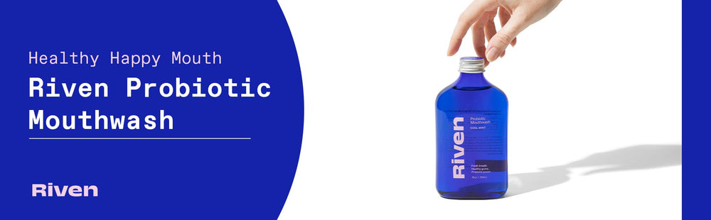 Riven Probiotic Mouthwash vegan and cruelty-free branding on the label.