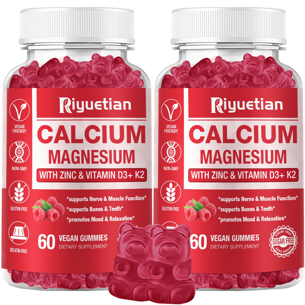 Riyuetian calcium gummies bottle front in raspberry flavor for bone support and daily wellness