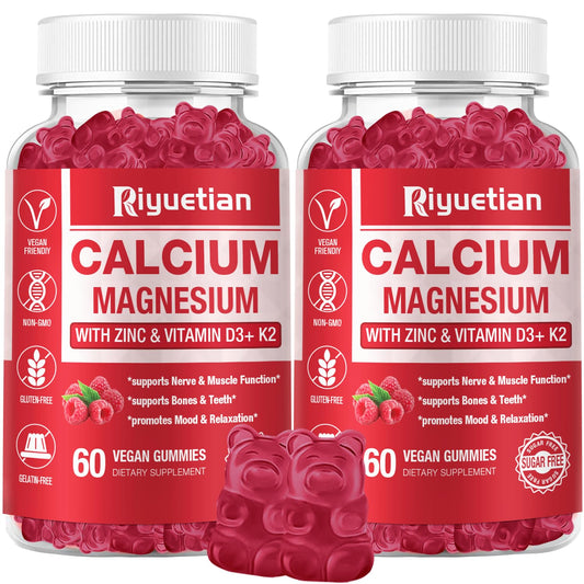 Riyuetian calcium gummies bottle front in raspberry flavor for bone support and daily wellness