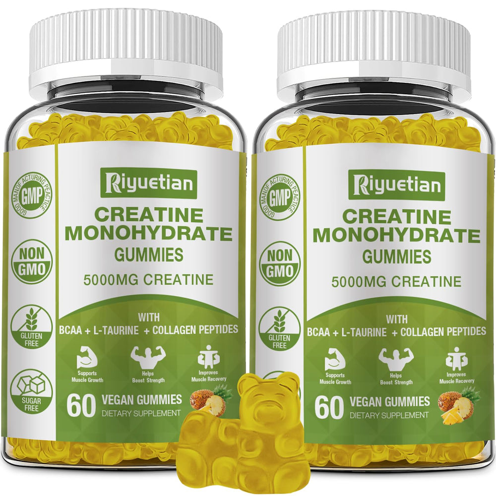 Riyuetian Creatine Monohydrate Gummies bottle shown for convenient daily energy support.