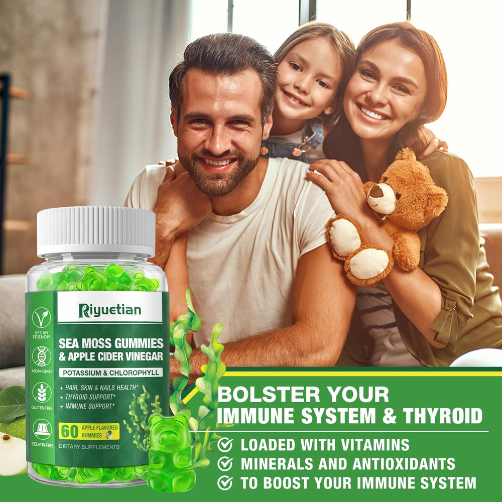 Riyuetian sea moss gummies blend includes bladderwrack and burdock root.